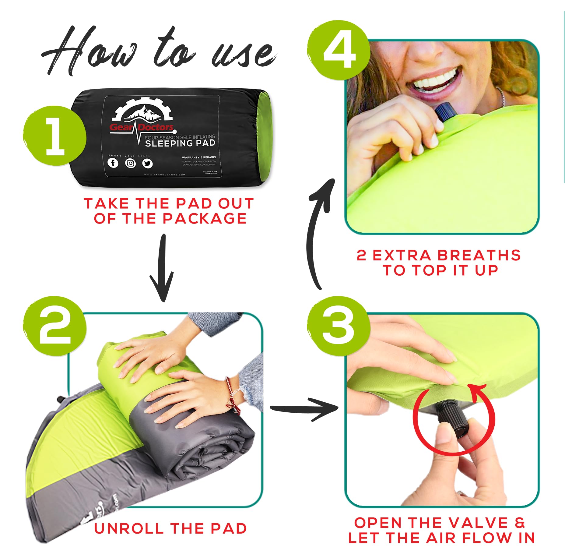 Amazon.co.jp: Gear Doctors キャンプマット 自動膨張 快眠 4